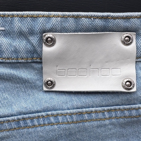 BOOGOO HIGH WAIST FRAY HEM FLOATY JEAN SHORTS Light Blue Frayed Denim Shorts - Picture 6 of 7